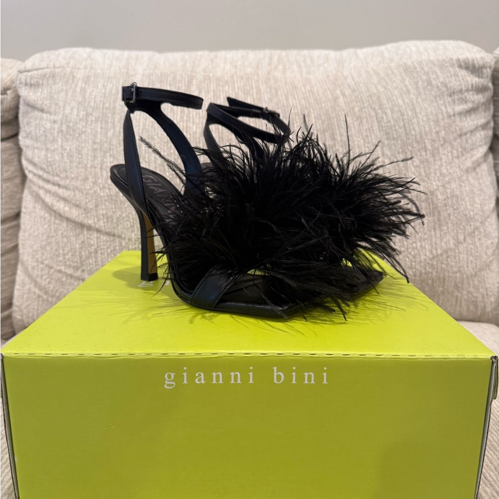 Gianni Bini Black Feathered Stiletto Heels